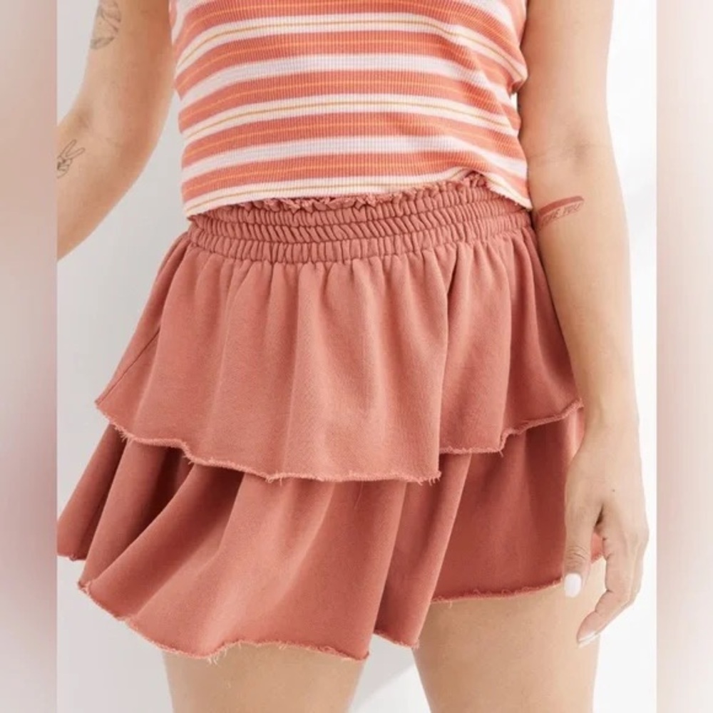 NWT Aerie Weekend Tiered Ruffle Mini Skirt Size Small Women's Terra Cotta Orange - Picture 8 of 8